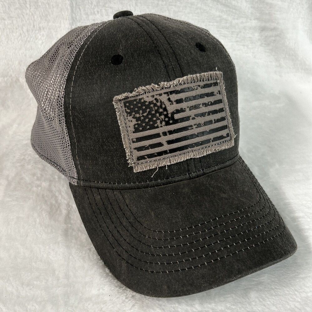 Distressed Flag Hat Gray Mens Hat Adjustable Ball Cap Baseball